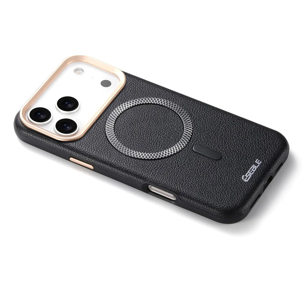 ESEBLE For iPhone 17 Pro Magnetic Case PU+TPU Litchi Pattern Back Cover Compatible with Magsafe - Black - 6