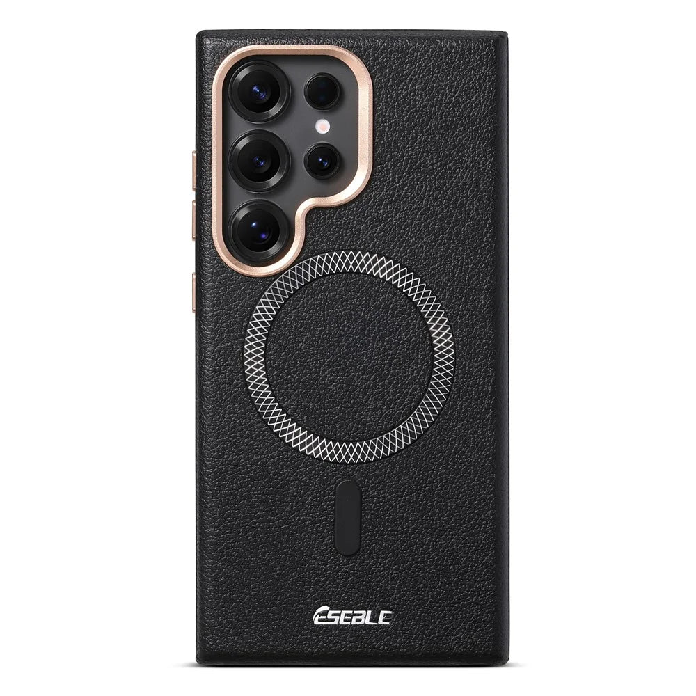 ESEBLE For Samsung Galaxy S26 Ultra Magnetic Case PU+TPU Litchi Pattern Back Cover - Black - 3