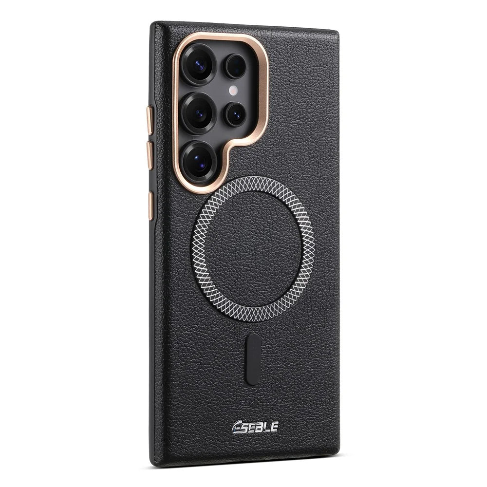 ESEBLE For Samsung Galaxy S25 Ultra Magnetic Case PU+TPU Litchi Pattern Back Cover - Black - 2
