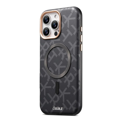 ESEBLE For iPhone 16 Pro Magnetic Case TPU PU Letter Pattern Back Cover Compatible With Magsafe - Black - 1