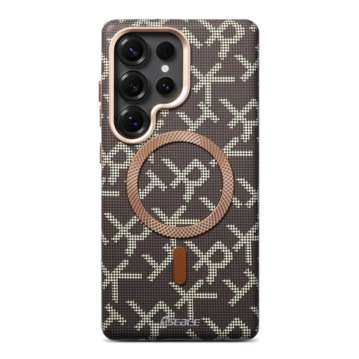 ESEBLE For Samsung Galaxy S26 Ultra Magnetic Case TPU PU Letter Pattern Back Cover - Desert Gold - 1