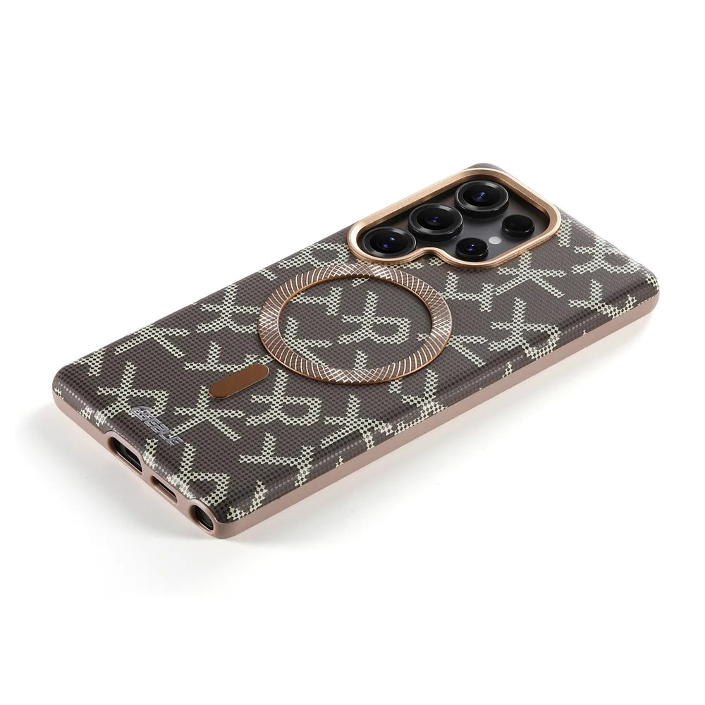 ESEBLE For Samsung Galaxy S26 Ultra Magnetic Case TPU PU Letter Pattern Back Cover - Desert Gold - 4