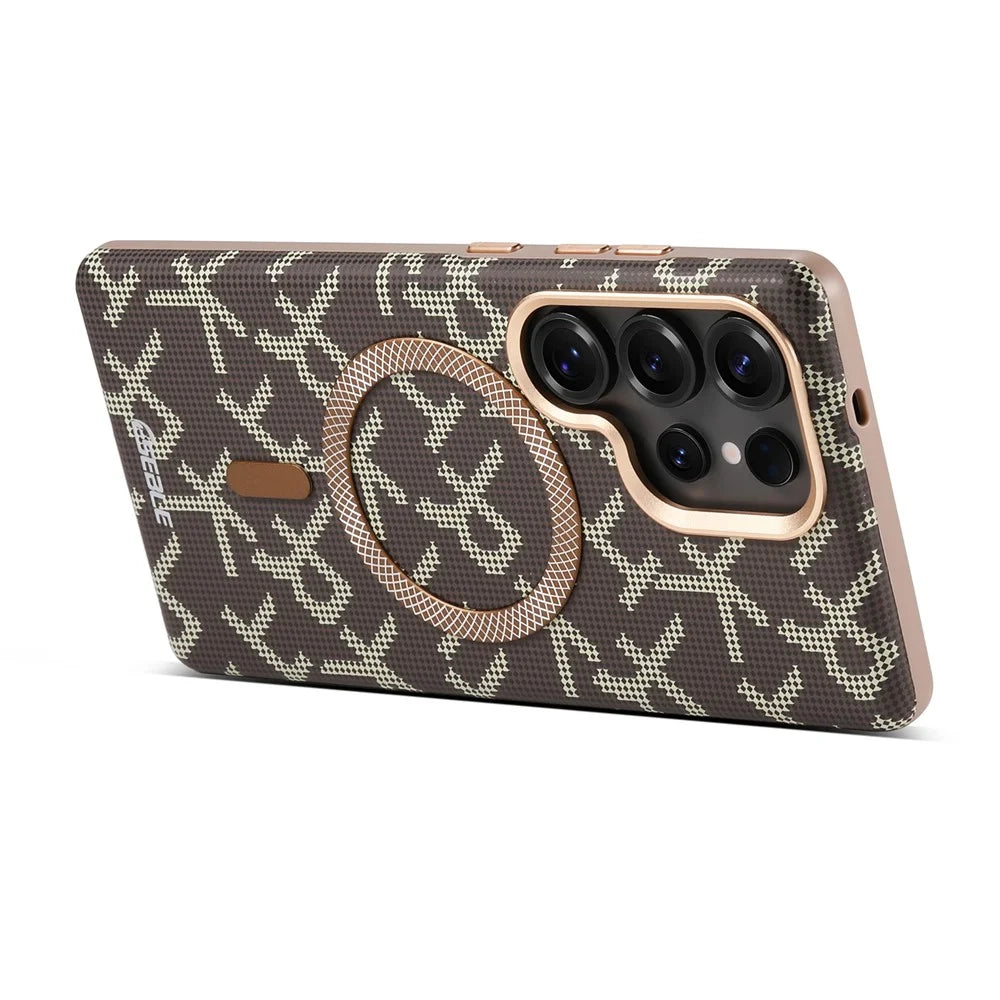 ESEBLE For Samsung Galaxy S26 Ultra Magnetic Case TPU PU Letter Pattern Back Cover - Desert Gold - 6