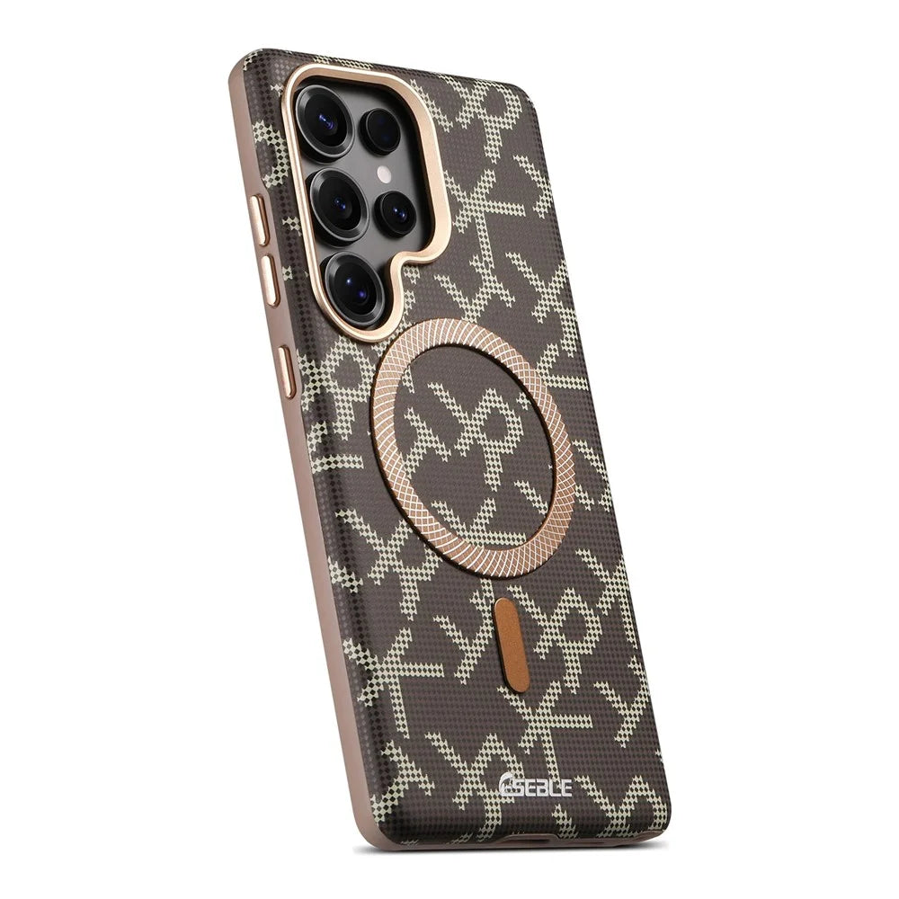 ESEBLE For Samsung Galaxy S25 Ultra Magnetic Case TPU PU Letter Pattern Back Cover - Desert Gold - 3