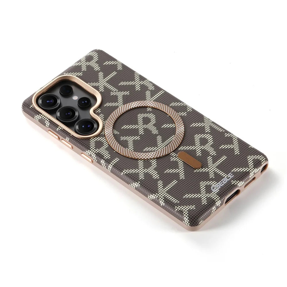 ESEBLE For Samsung Galaxy S25 Ultra Magnetic Case TPU PU Letter Pattern Back Cover - Desert Gold - 5
