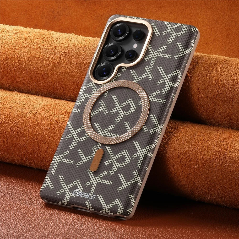 ESEBLE For Samsung Galaxy S25 Ultra Magnetic Case TPU PU Letter Pattern Back Cover - Desert Gold - 7
