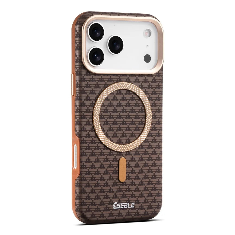 ESEBLE For iPhone 17 Pro Magnetic Case TPU + PU Leather Phone Cover Compatible with Magsafe - Dark Brown - 4