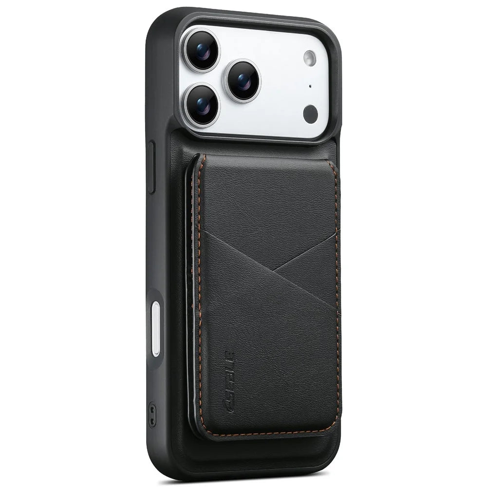 ESEBLE For iPhone 17 Pro Magnetic Case RFID Blocking TPU+PU Leather Phone Cover with Detachable Card Holder - Black - 1