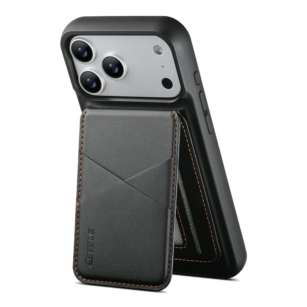 ESEBLE For iPhone 17 Pro Magnetic Case RFID Blocking TPU+PU Leather Phone Cover with Detachable Card Holder - Black - 2