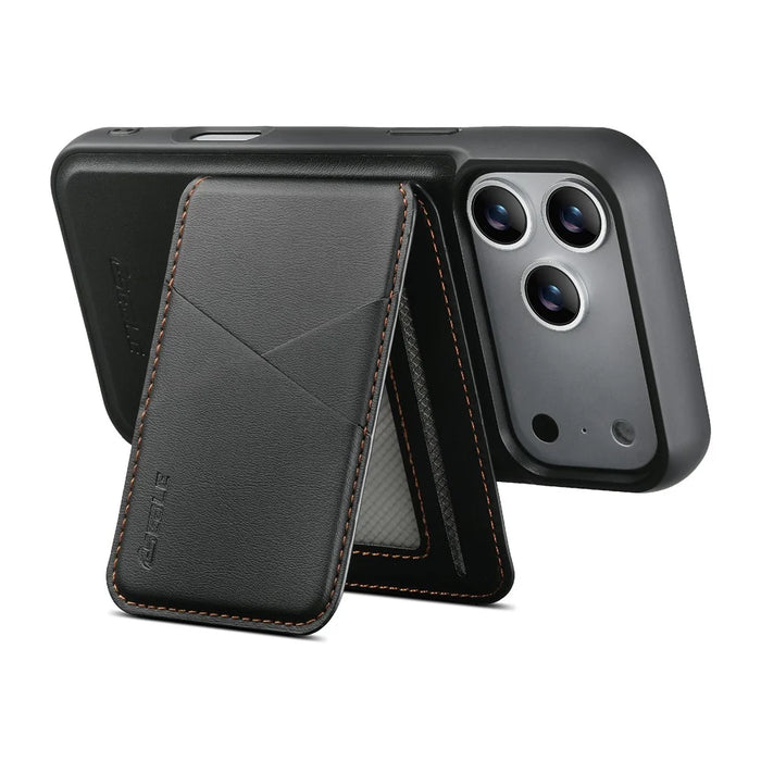 ESEBLE For iPhone 17 Pro Magnetic Case RFID Blocking TPU+PU Leather Phone Cover with Detachable Card Holder - Black - 3