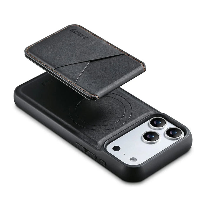 ESEBLE For iPhone 17 Pro Magnetic Case RFID Blocking TPU+PU Leather Phone Cover with Detachable Card Holder - Black - 4