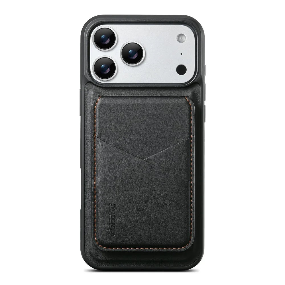 ESEBLE For iPhone 17 Pro Magnetic Case RFID Blocking TPU+PU Leather Phone Cover with Detachable Card Holder - Black - 5