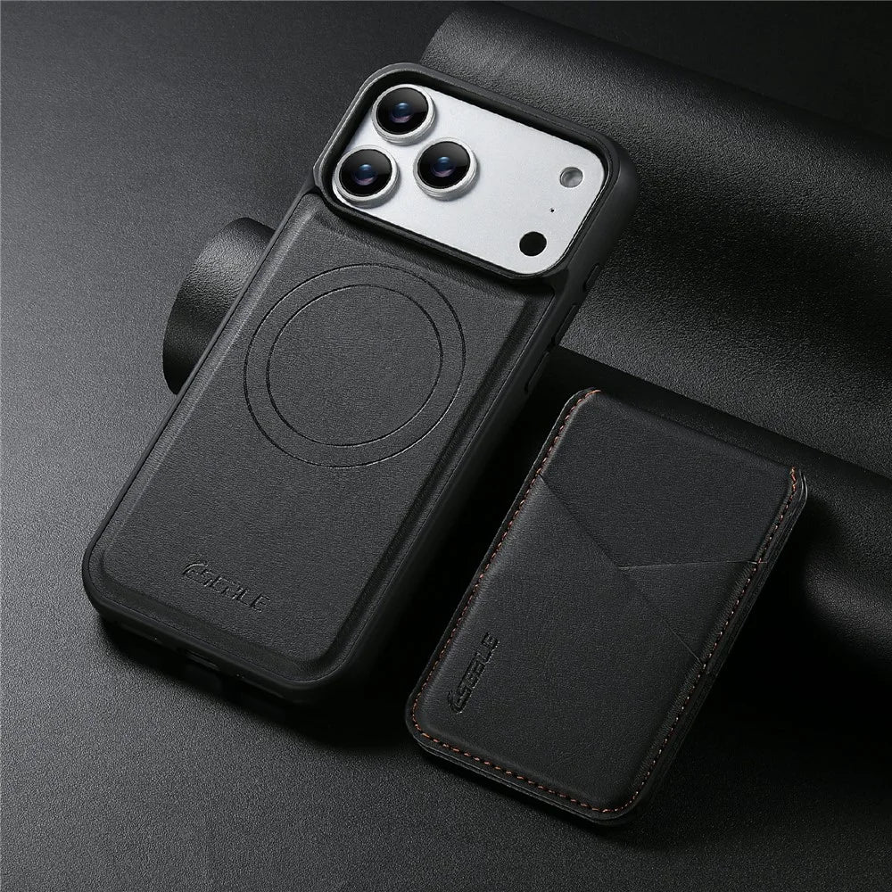 ESEBLE For iPhone 17 Pro Magnetic Case RFID Blocking TPU+PU Leather Phone Cover with Detachable Card Holder - Black - 7