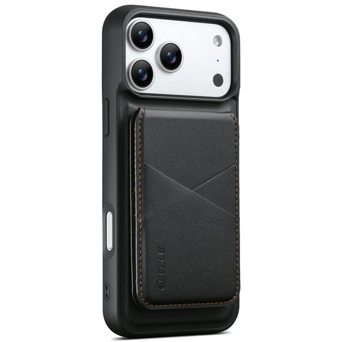 ESEBLE For iPhone 17 Pro Max Magnetic Case RFID Blocking TPU+PU Leather Phone Cover with Detachable Card Holder - Black - 1