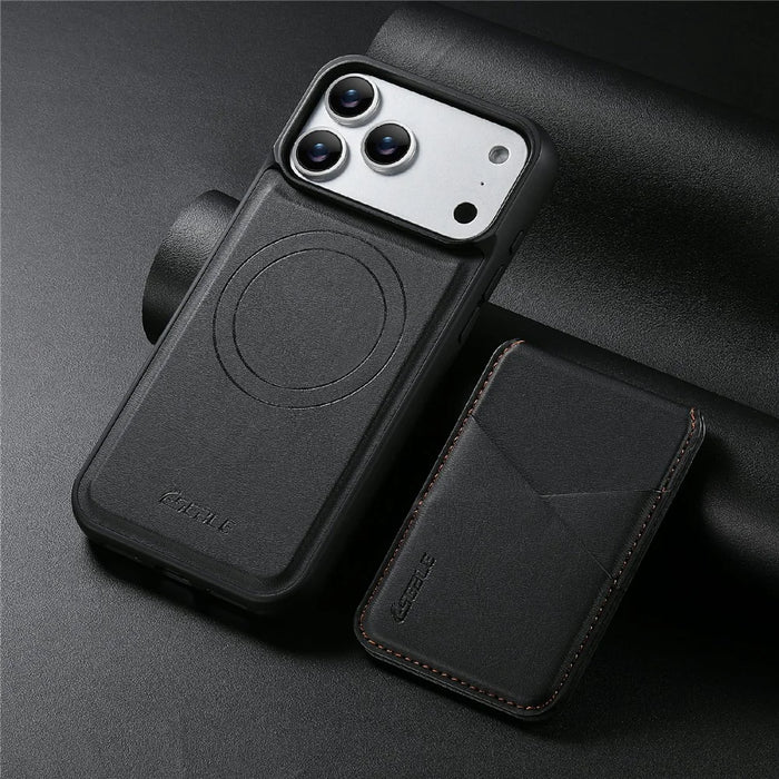 ESEBLE For iPhone 17 Pro Max Magnetic Case RFID Blocking TPU+PU Leather Phone Cover with Detachable Card Holder - Black - 7