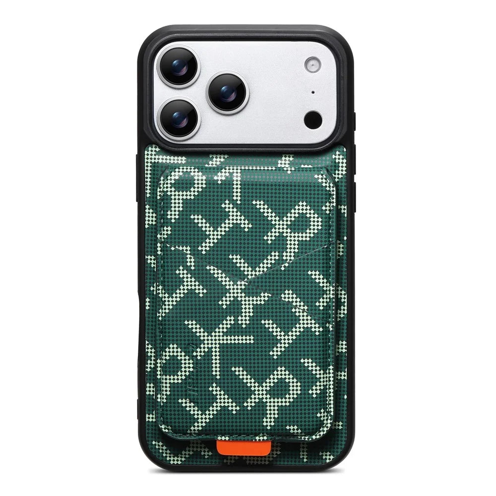 ESEBLE For iPhone 17 Pro Max Magnetic Case RFID Blocking Detachable Card Holder Stand Phone Cover Compatible With MagSafe - Green - 1