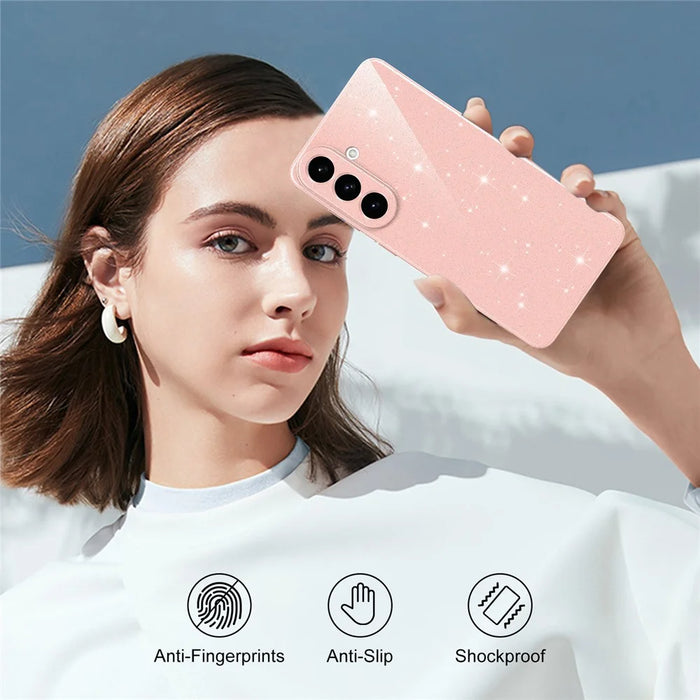 For Samsung Galaxy S26 Magnetic Case Glitter TPU Shockproof Phone Cover with Lanyard - Pink - 7