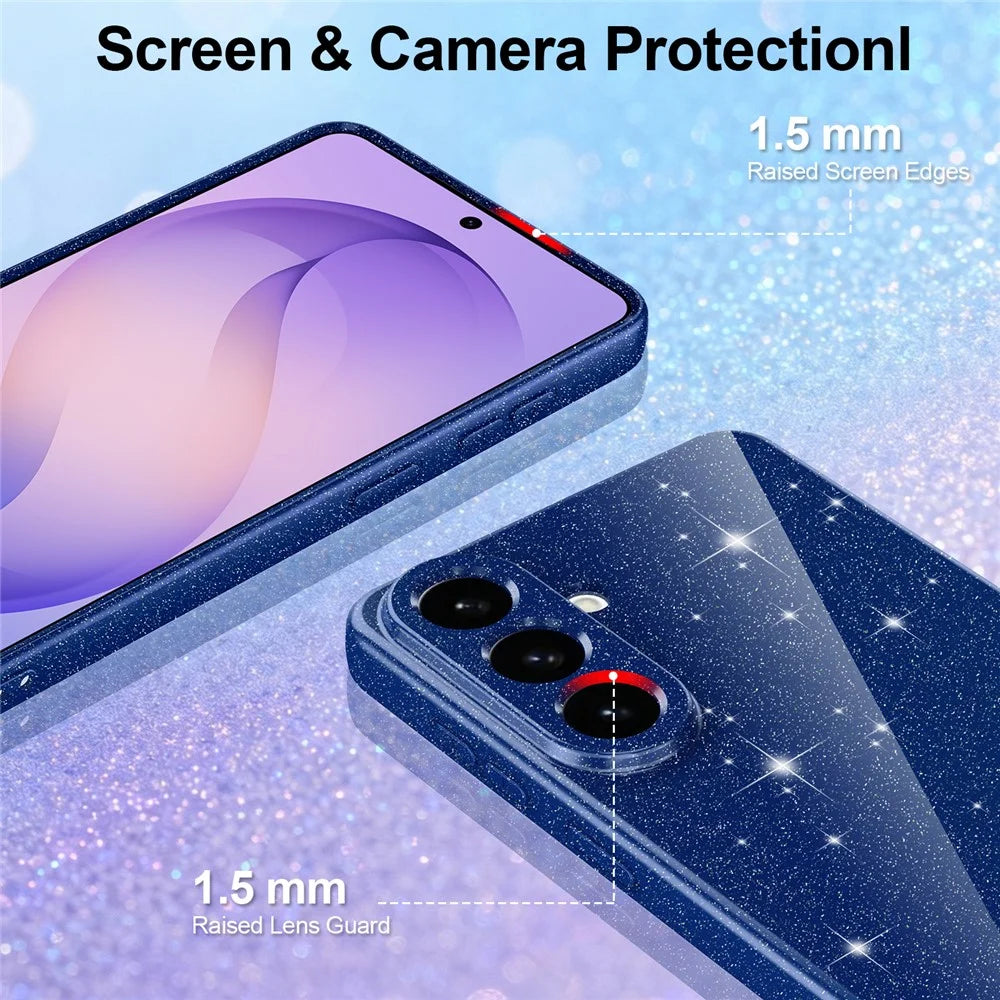 Magnetic Case For Samsung Galaxy A18 4G / A18 5G / A17 5G  /  F17 5G  /  M17 5G  /  A17 4G Glitter TPU Shockproof Phone Cover with Lanyard - Blue - 3