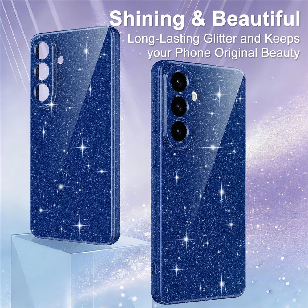 For Samsung Galaxy A26 5G Magnetic Case Glitter TPU Shockproof Phone Cover with Lanyard - Blue - 5