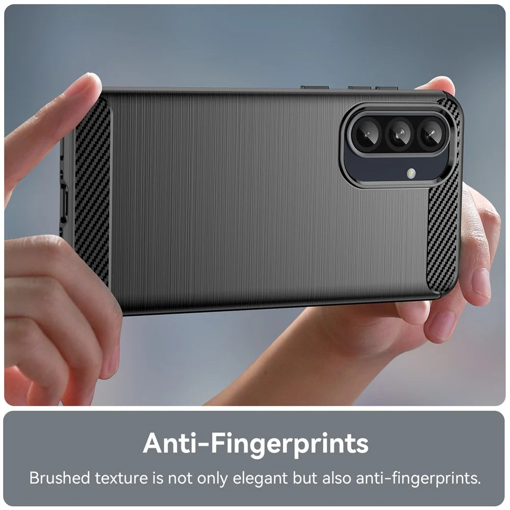 For Samsung Galaxy A37 5G TPU Case Carbon Fiber Texture Brushed Protective Phone Cover - Black - 6