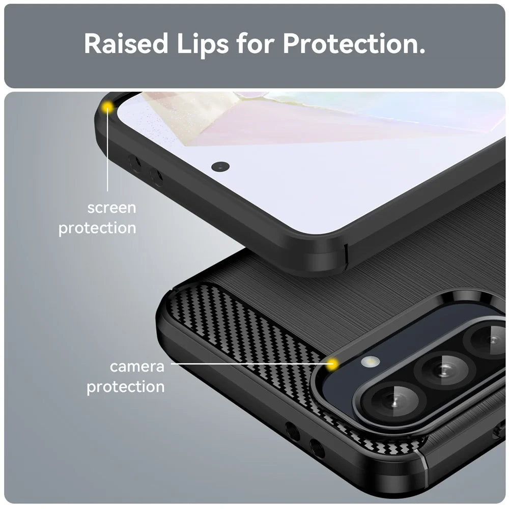 For Samsung Galaxy A37 5G TPU Case Carbon Fiber Texture Brushed Protective Phone Cover - Black - 7