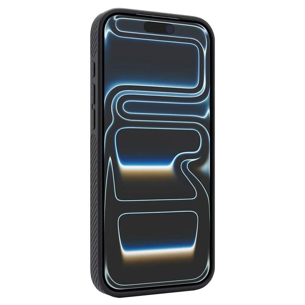 For iPhone 17 Pro Case Carbon Fiber Texture PU TPU Drop-proof Phone Back Cover with Non-Magnetic Metal Ring - Black - 3