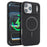 For iPhone 17 Pro Max Case Carbon Fiber Texture PU TPU Drop-proof Phone Back Cover with Non-Magnetic Metal Ring - Black - 1