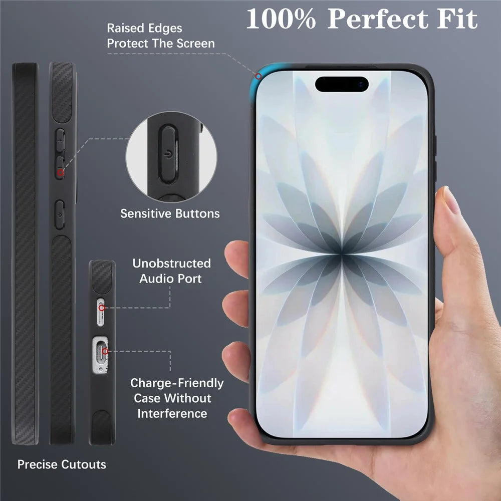 For Samsung Galaxy S26+ Case Carbon Fiber Texture PU TPU Drop-proof Phone Back Cover with Non-Magnetic Metal Ring - Black - 4