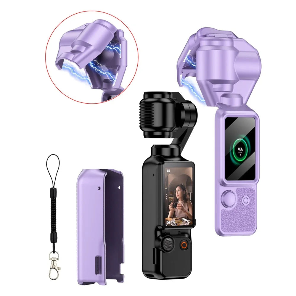 GKK For DJI Osmo Pocket 3 Camera Case Full Coverage Protective Cover with Handle Guard + Gimbal Protector + Lanyard - Purple - 1