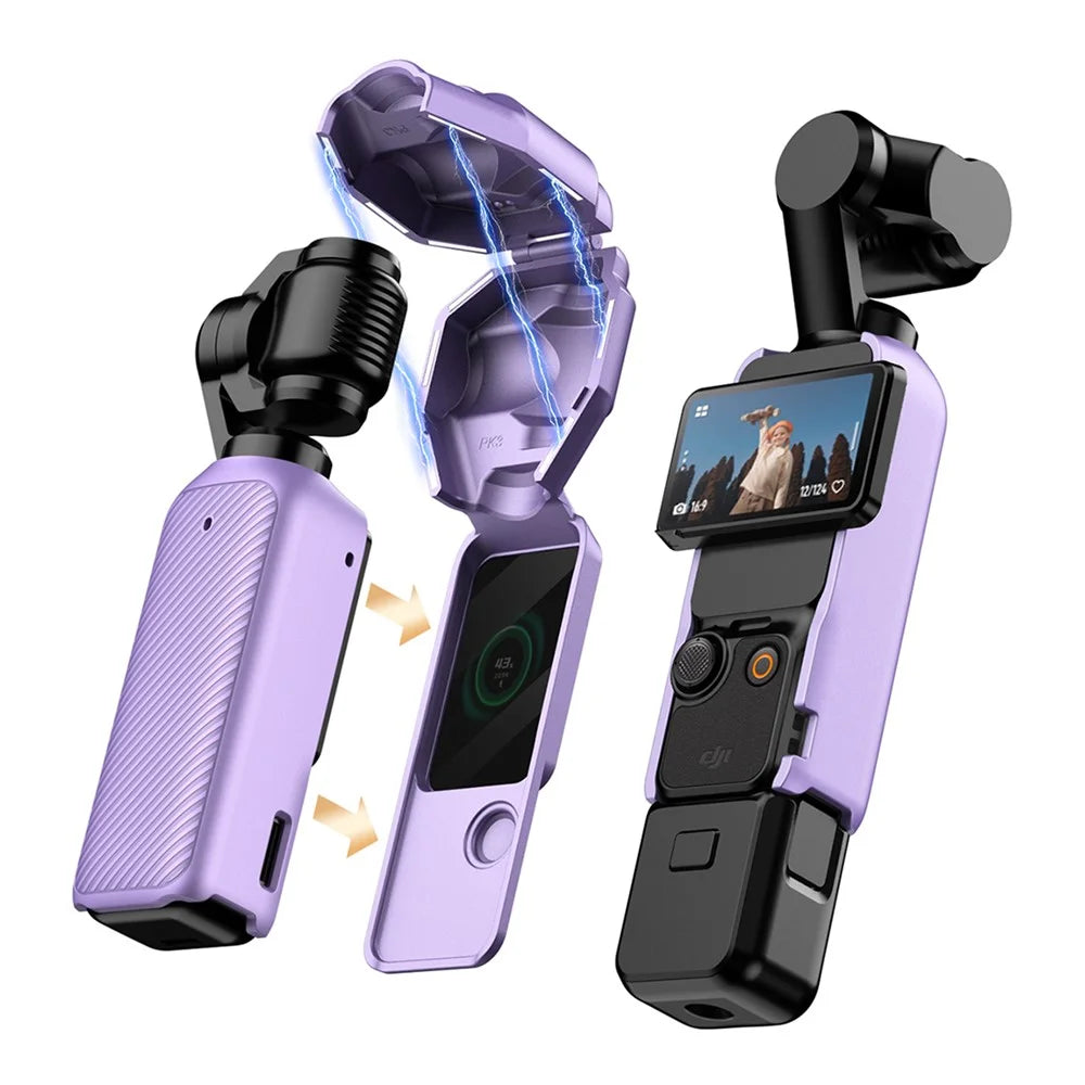 GKK For DJI Osmo Pocket 3 Camera Case Full Coverage Protective Cover with Handle Guard + Gimbal Protector + Lanyard - Purple - 2