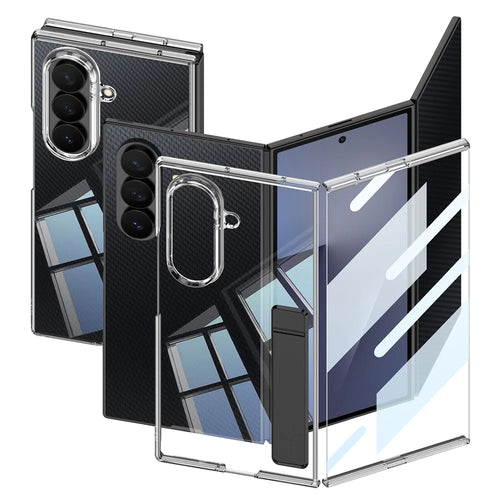 GKK For Samsung Galaxy Z TriFold 5G Case Kickstand Transparent PC Phone Cover with Tempered Glass Film - Transparent - 1