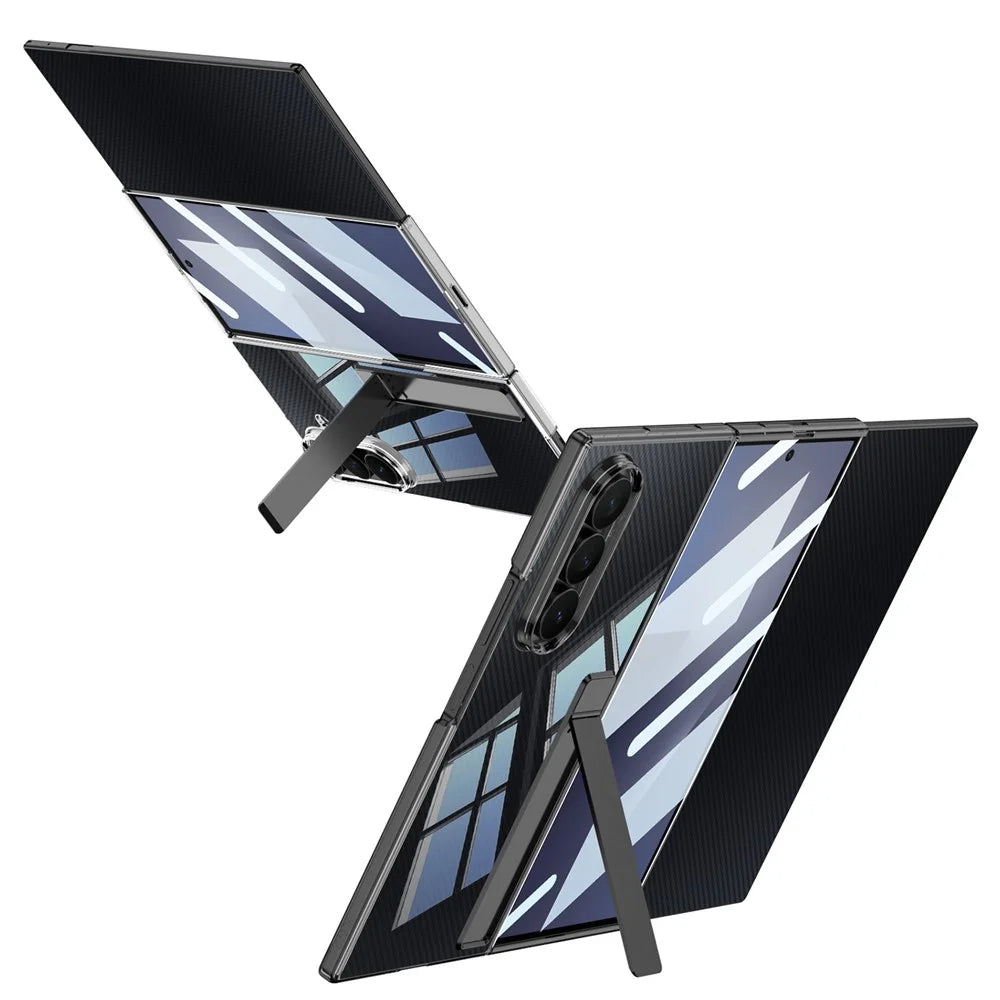GKK For Samsung Galaxy Z TriFold 5G Case Kickstand Transparent PC Phone Cover with Tempered Glass Film - Transparent - 4