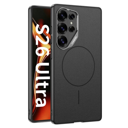GKK For Samsung Galaxy S26 Ultra Magnetic Case Metal Frame Skin-feel PU Leather Shockproof Phone Cover with Large Cutouts - Black - 1