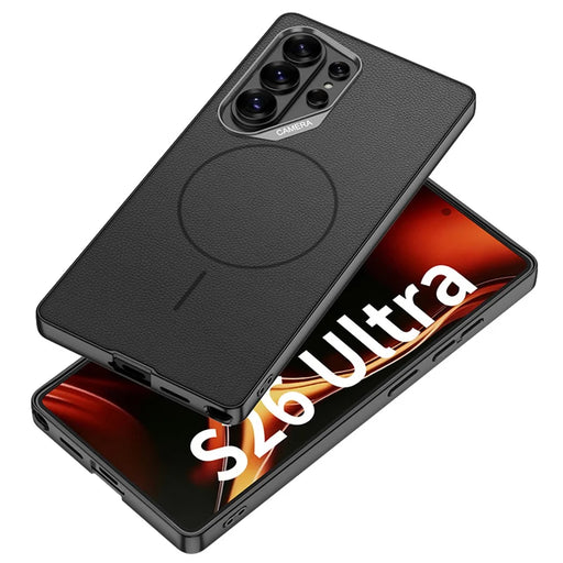 GKK For Samsung Galaxy S26 Ultra Magnetic Case Metal Frame Skin-feel PU Leather Shockproof Phone Cover with Large Cutouts - Black - 2