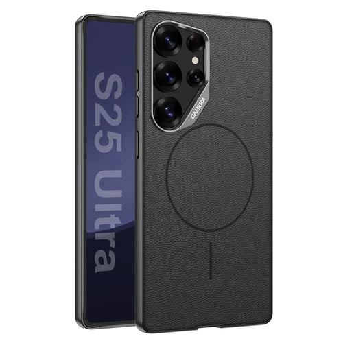 GKK For Samsung Galaxy S25 Ultra Magnetic Case Metal Frame Skin-feel PU Leather Shockproof Phone Cover with Large Cutouts - Black - 1