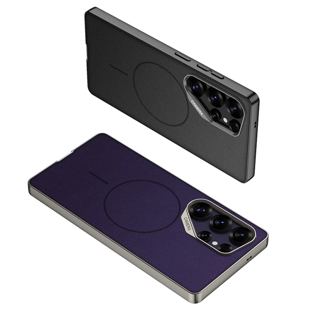 GKK For Samsung Galaxy S25 Ultra Magnetic Case Metal Frame Skin-feel PU Leather Shockproof Phone Cover with Large Cutouts - Black - 4
