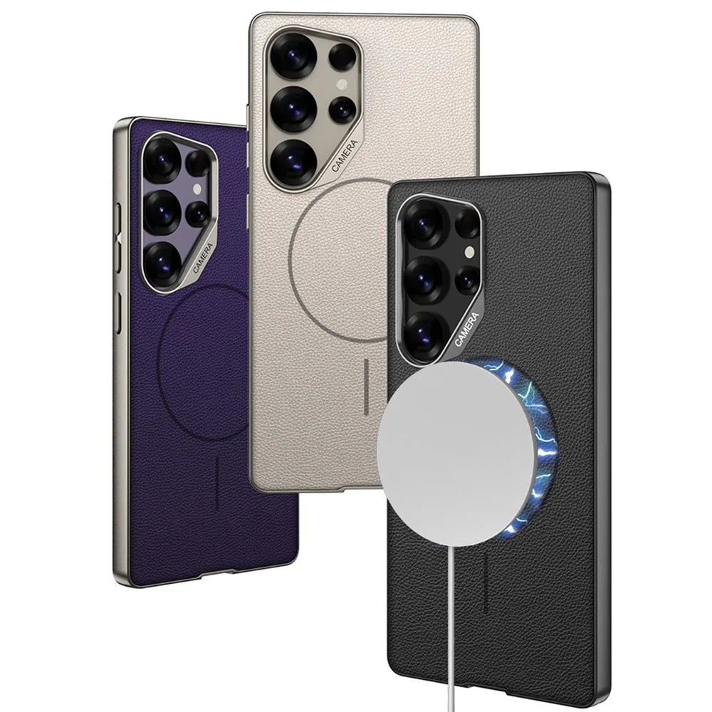 GKK For Samsung Galaxy S25 Ultra Magnetic Case Metal Frame Skin-feel PU Leather Shockproof Phone Cover with Large Cutouts - Black - 7