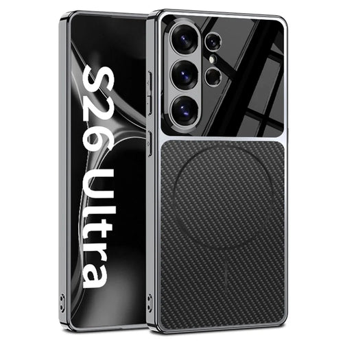 GKK For Samsung Galaxy S26 Ultra Magnetic Case Matte Electroplated Frame Phone Cover - Carbon Fiber Texture - 1