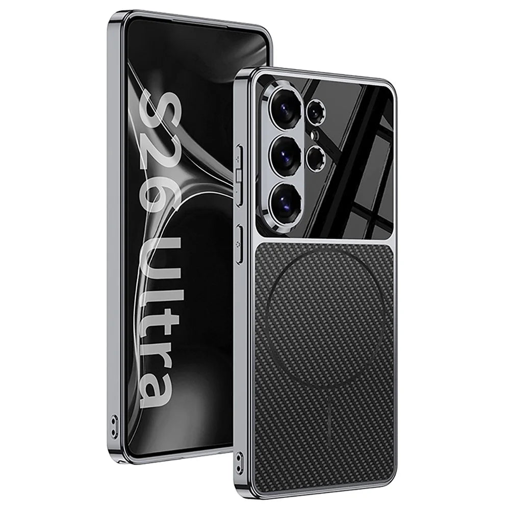 GKK For Samsung Galaxy S26 Ultra Magnetic Case Matte Electroplated Frame Phone Cover - Carbon Fiber Texture - 2
