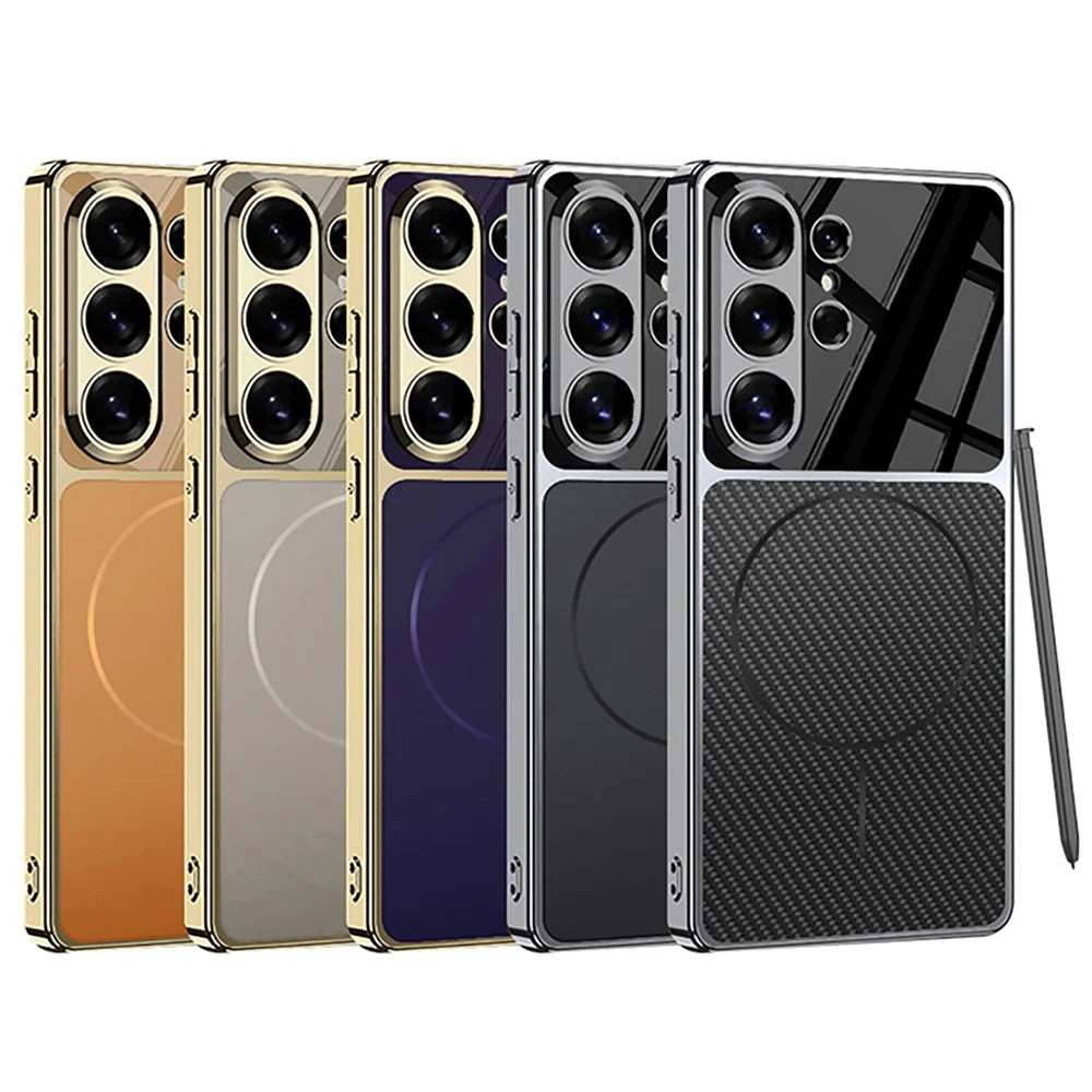 GKK For Samsung Galaxy S26 Ultra Magnetic Case Matte Electroplated Frame Phone Cover - Carbon Fiber Texture - 6