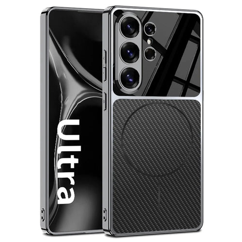 GKK For Samsung Galaxy S25 Ultra Magnetic Case Matte Electroplated Frame Phone Cover - Carbon Fiber Texture - 1
