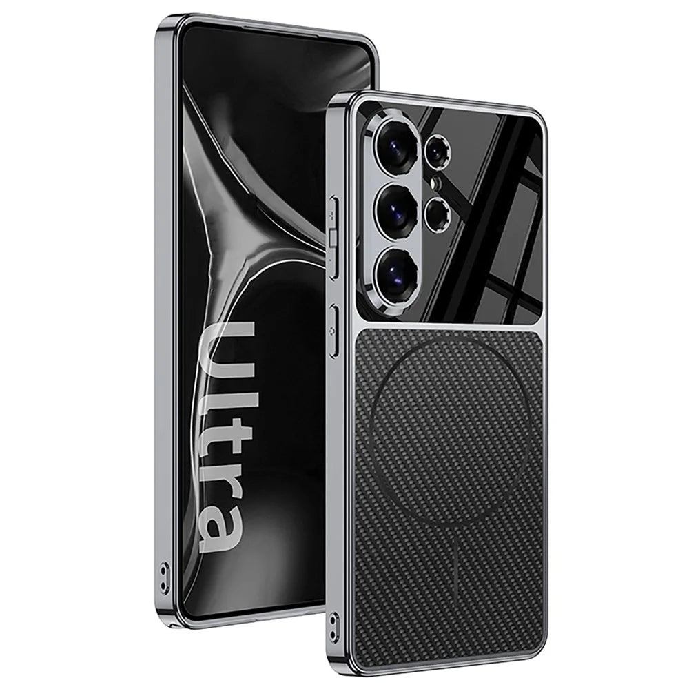 GKK For Samsung Galaxy S25 Ultra Magnetic Case Matte Electroplated Frame Phone Cover - Carbon Fiber Texture - 2