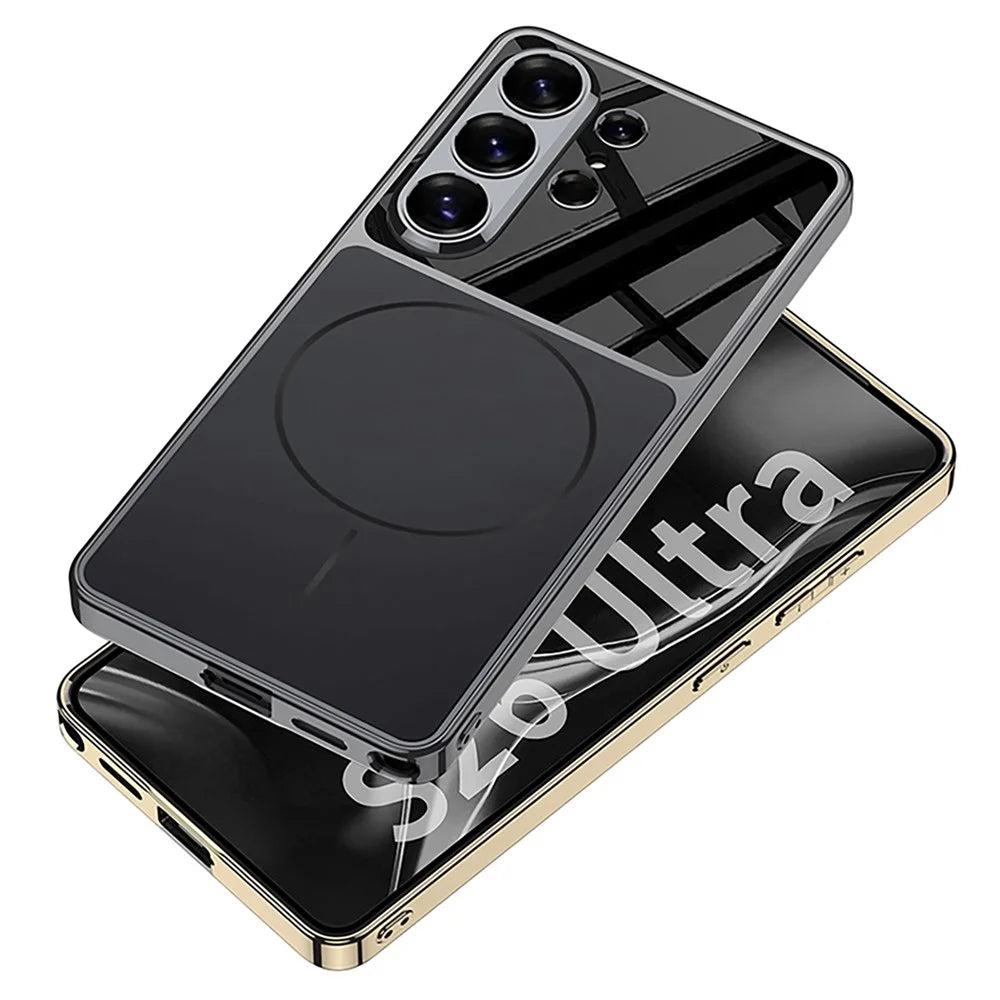 GKK For Samsung Galaxy S25 Ultra Magnetic Case Matte Electroplated Frame Phone Cover - Carbon Fiber Texture - 3