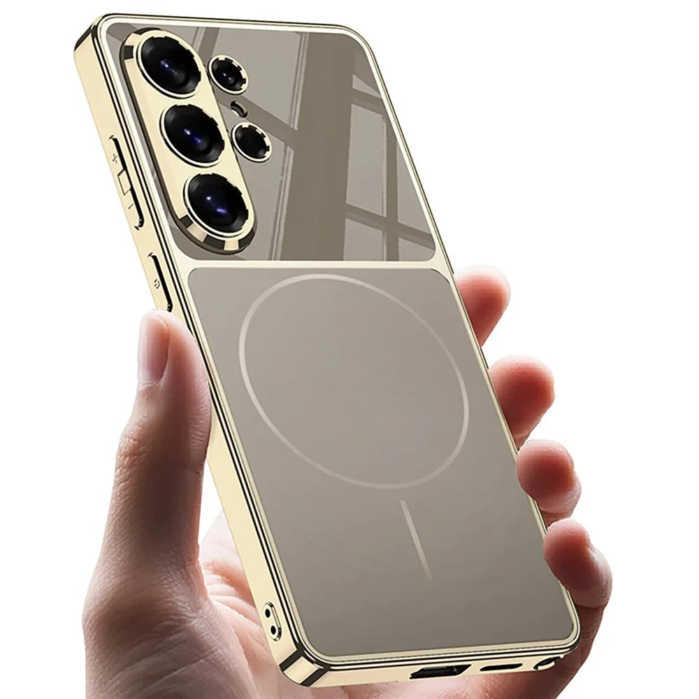 GKK For Samsung Galaxy S25 Ultra Magnetic Case Matte Electroplated Frame Phone Cover - Carbon Fiber Texture - 4