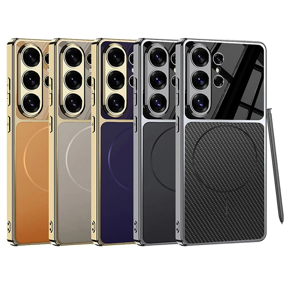 GKK For Samsung Galaxy S25 Ultra Magnetic Case Matte Electroplated Frame Phone Cover - Carbon Fiber Texture - 7
