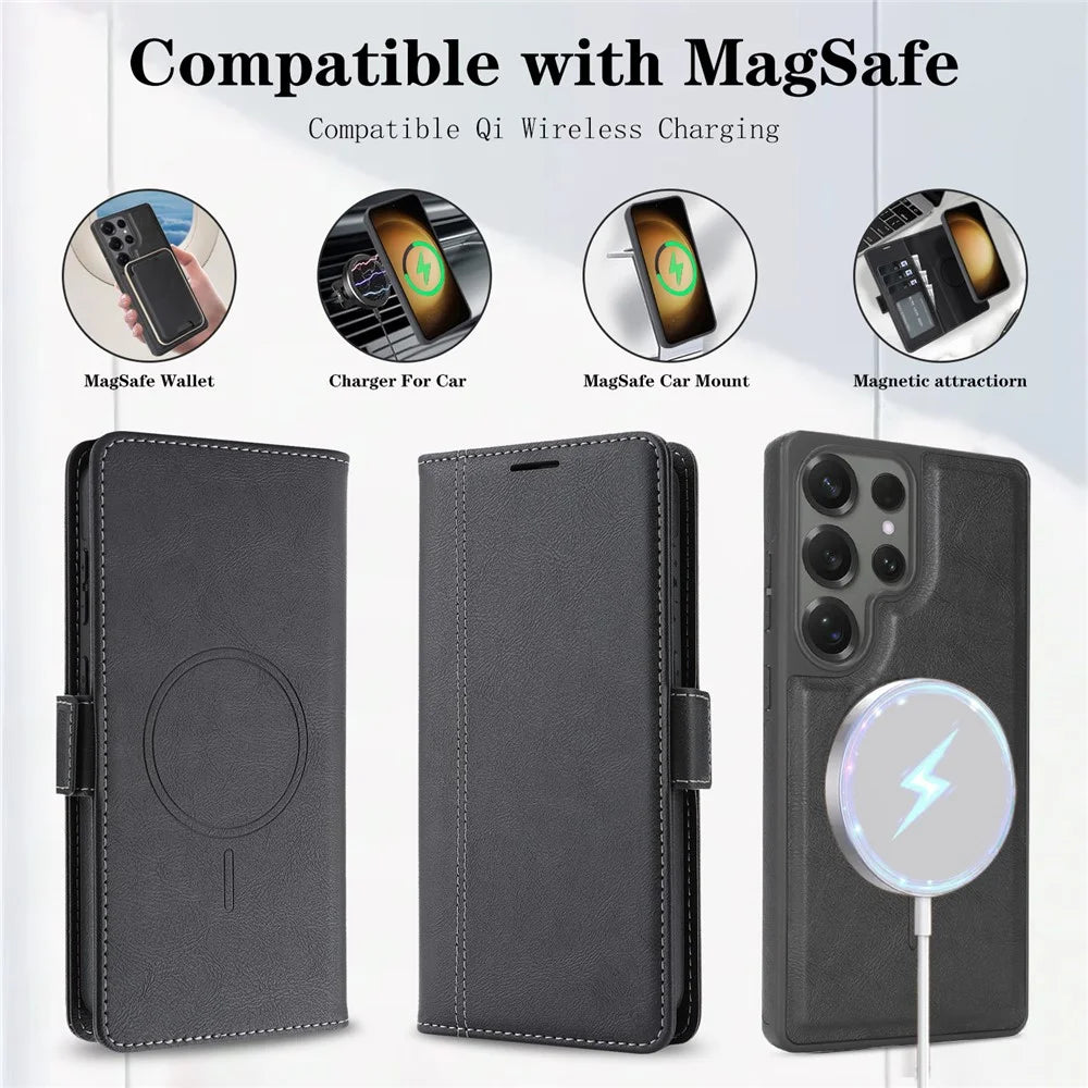 For Samsung Galaxy S26 Ultra Magnetic Phone Case Detachable 2 in 1 Leather Wallet Phone Cover - Black - 4