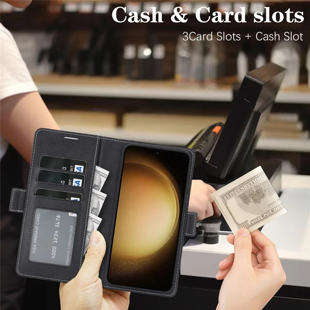 For Samsung Galaxy S26 Ultra Magnetic Phone Case Detachable 2 in 1 Leather Wallet Phone Cover - Black - 7