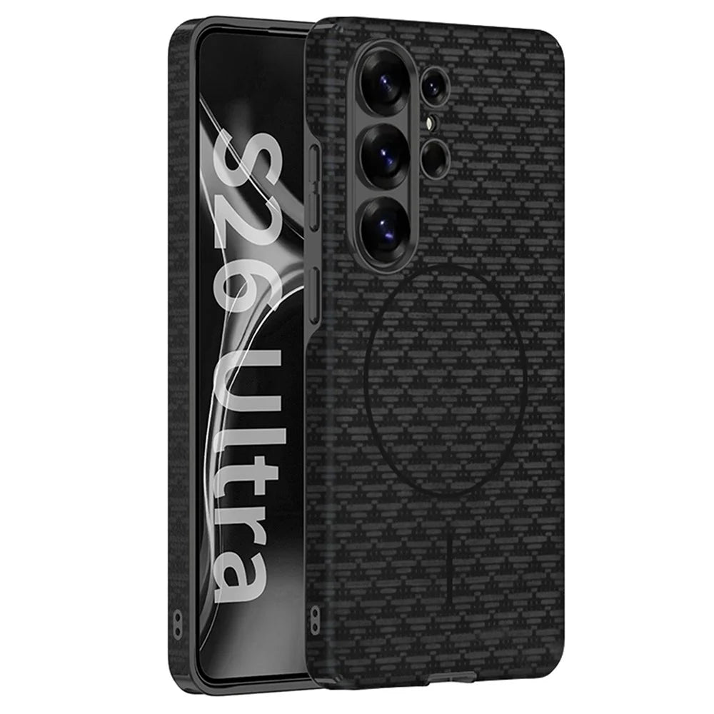 GKK For Samsung Galaxy S26 Ultra Magnetic Case Triangular Pattern PC + PU Leather Phone Cover - Black - 1