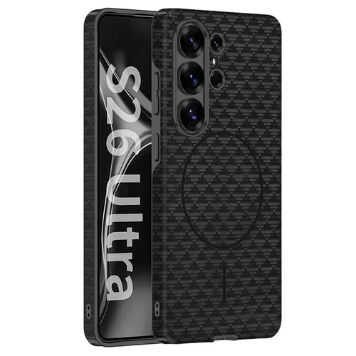 GKK For Samsung Galaxy S26 Ultra Magnetic Case Triangular Pattern PC + PU Leather Phone Cover - Black - 1