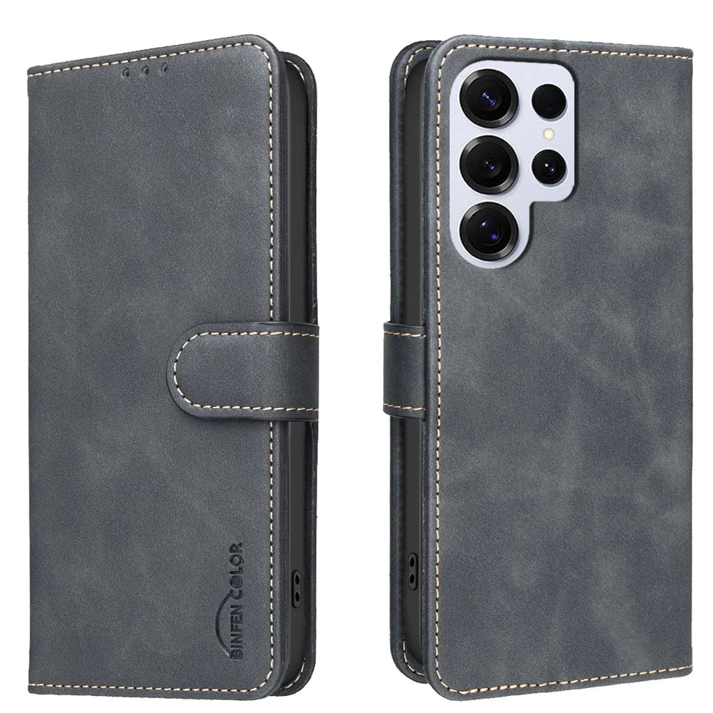 BINFEN COLOR BF37 for Samsung Galaxy S26 Ultra Case RFID Blocking Wallet Stand Leather Phone Cover - Black - 1